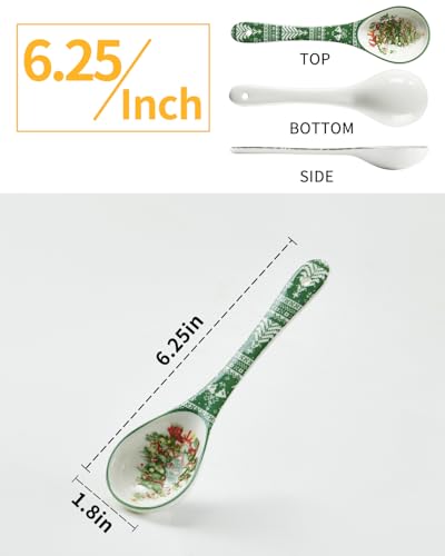 Christmas Tree Ceramic Spoons, Set of 6, Espresso & Dessert T96458