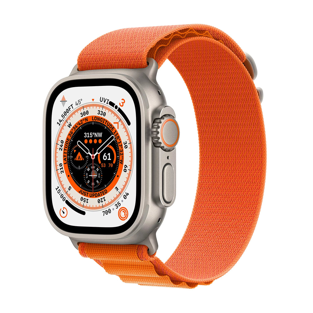 Apple Watch Ultra [GPS + Cellular 49mm] Smart Watch w/Rugged Titanium Case & Orange Alpine Loop Small.