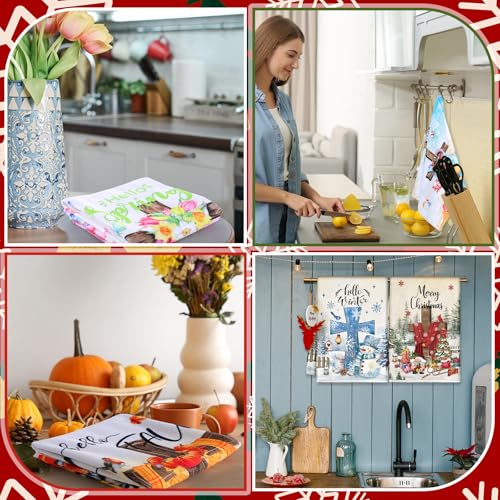 12 Pcs Seasonal Kitchen Towels Set Gnome Style Bright Color K6356