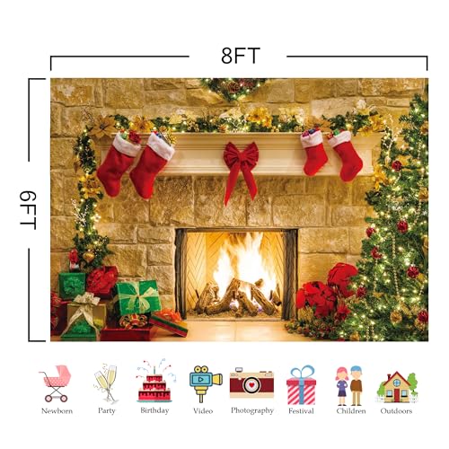 7x5ft Christmas Fireplace Backdrop for Photography Party Decor B101449