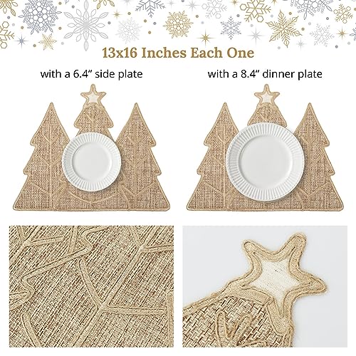 Snowflake Burlap Christmas Placemats Set of 4 for Round Table H634