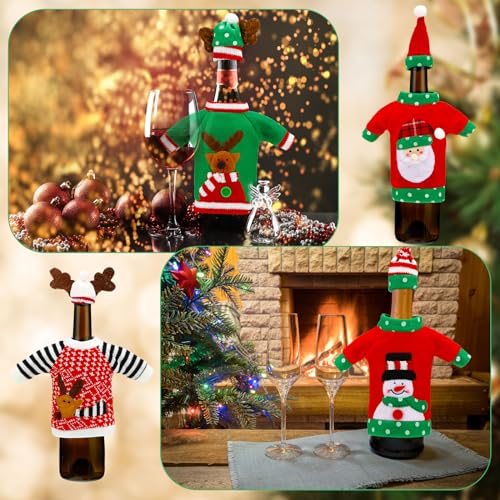 16 Sets Christmas Wine Bottle Covers with Hat Knitted Dress, 8 Styles G574