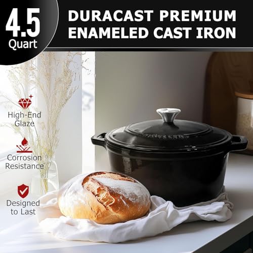 Mueller 6qt Enameled Cast Iron Dutch Oven with Lid, Oven-Safe to 500°F, White N219
