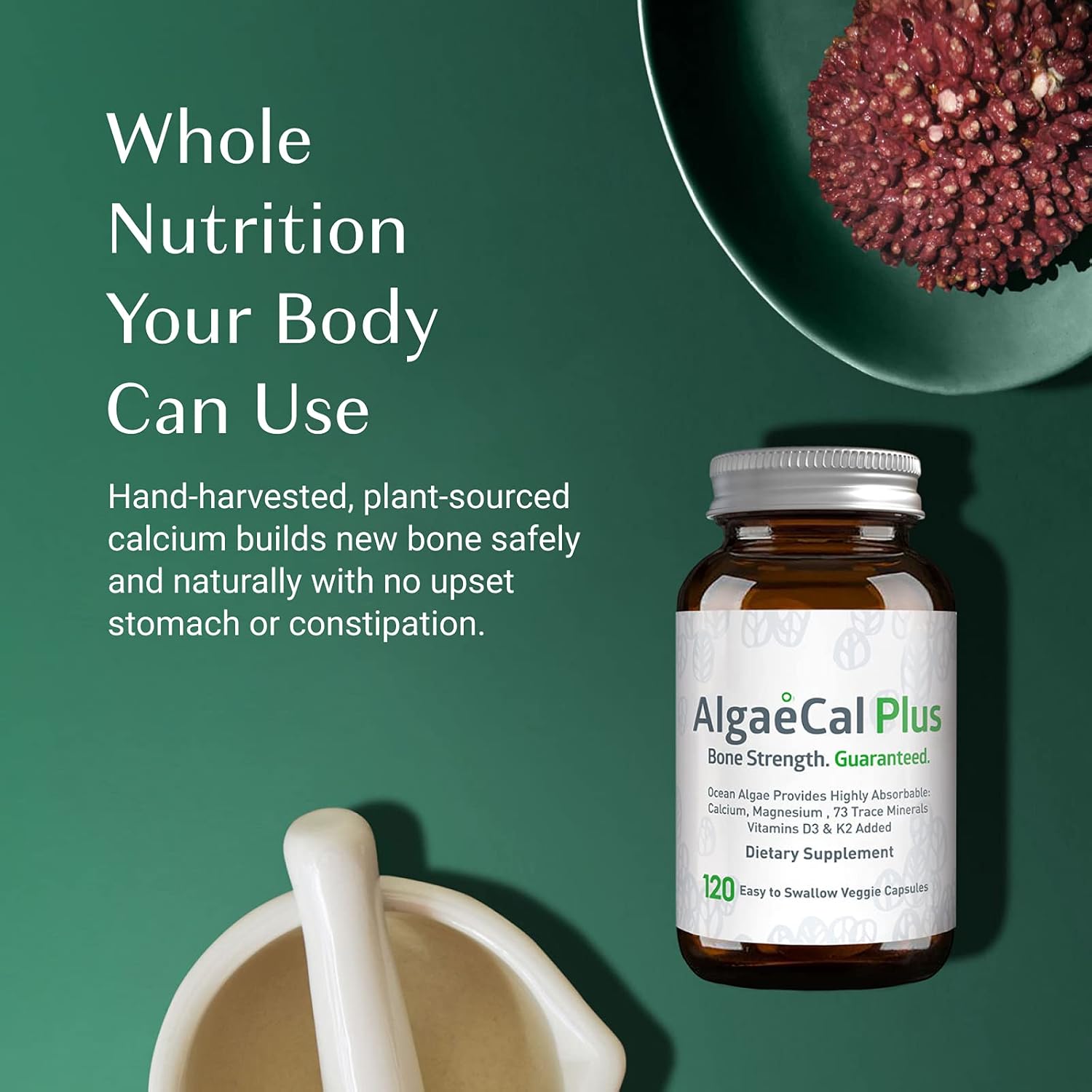 AlgaeCal Plus Natural Calcium Supplement with Magnesium, Boron, Vitamins C, D, K2, 3 Pack T110362