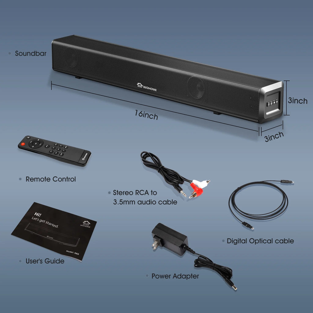Wohome S66 16-Inch 50W Soundbar for TV with Bluetooth and Subwoofer Y4085