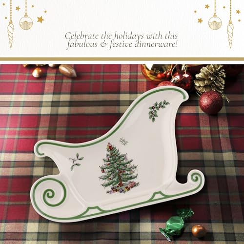 Spode Christmas Tree Sculpted Octagonal Platter, 14-Inch Holiday Serving Dishwasher & Microwave Safe Q207241