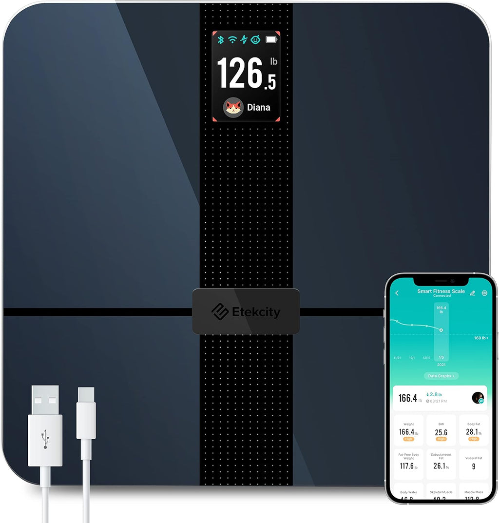 Etekcity Apex Smart WiFi Body Fat Scale, Digital Bluetooth Bathroom Scale for Body Weight, BMI, Heart Rate, Water Weight, with Pregnancy & Baby Mode, 400 lb Pack of 2