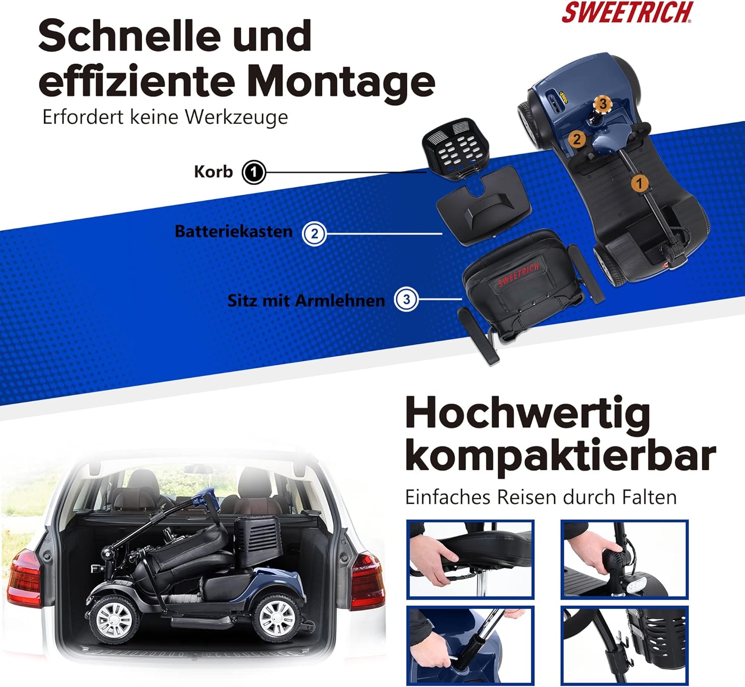 4-Wheel Compact Travel Electric Mobility Scooter for Seniors, 300 lbs Capacity, Foldable X8623