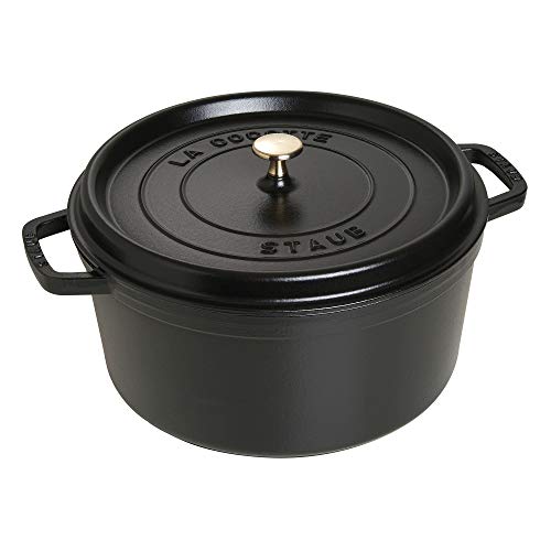 STAUB Cast Iron Dutch Oven 5.5-qt Round Cocotte, Black Matte P4487