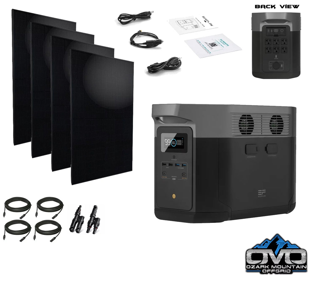 EcoFlow DELTA Max 2 - 2400 Watt Solar Generator / 2016wh Lithium Storage / 1300w Solar Complete Offgrid Kit