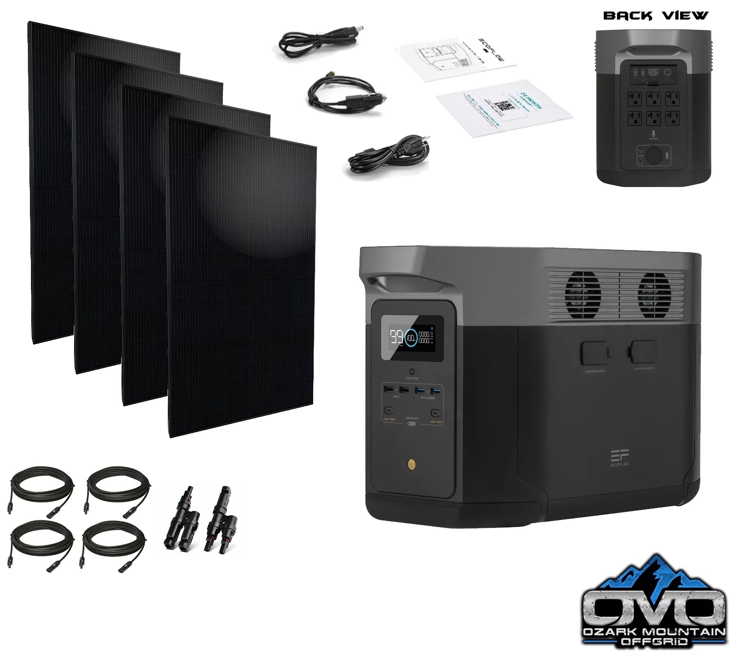 EcoFlow DELTA Max 2 - 2400 Watt Solar Generator / 2016wh Lithium Storage / 1300w Solar Complete Offgrid Kit