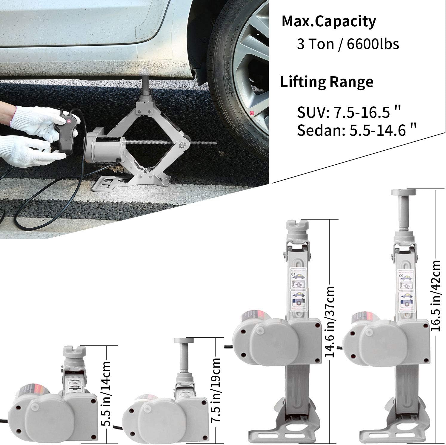 STANDTALL Electric Car Jack 3 Ton 12V Scissor Lift for Sedans and SUV, 2 Pack Q42656