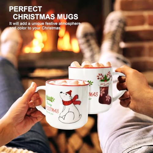 QIKSION Christmas Coffee Mugs Set of 6, 14oz Ceramic C635