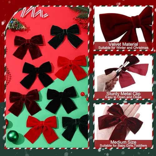 8 Pcs Velvet Hair Bows for Girls with Alligator Clips W5207