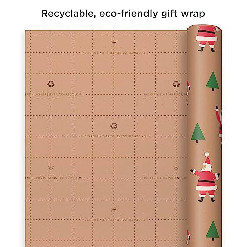 Hallmark Christmas Wrapping Paper Rolls, Brown Kraft Holiday Gift Wrap, 3-Pack W846520