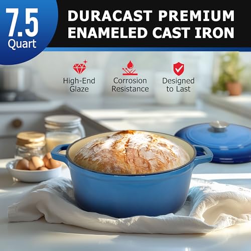 Mueller 6qt Enameled Cast Iron Dutch Oven with Lid, Oven-Safe to 500°F, White N219