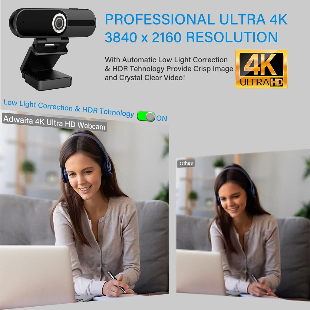 4K Webcam with Microphone and Privacy Cover, 2 Pack O6856