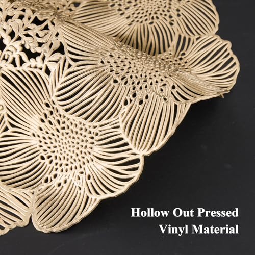 Gold Metallic Vinyl Flower Placemats Set of 6 for Dining Table I961330