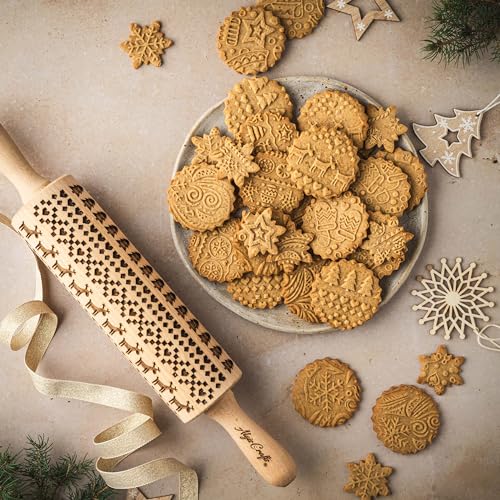 Embossing Rolling Pin with Christmas Symbols for Gingerbread Cookies W48955