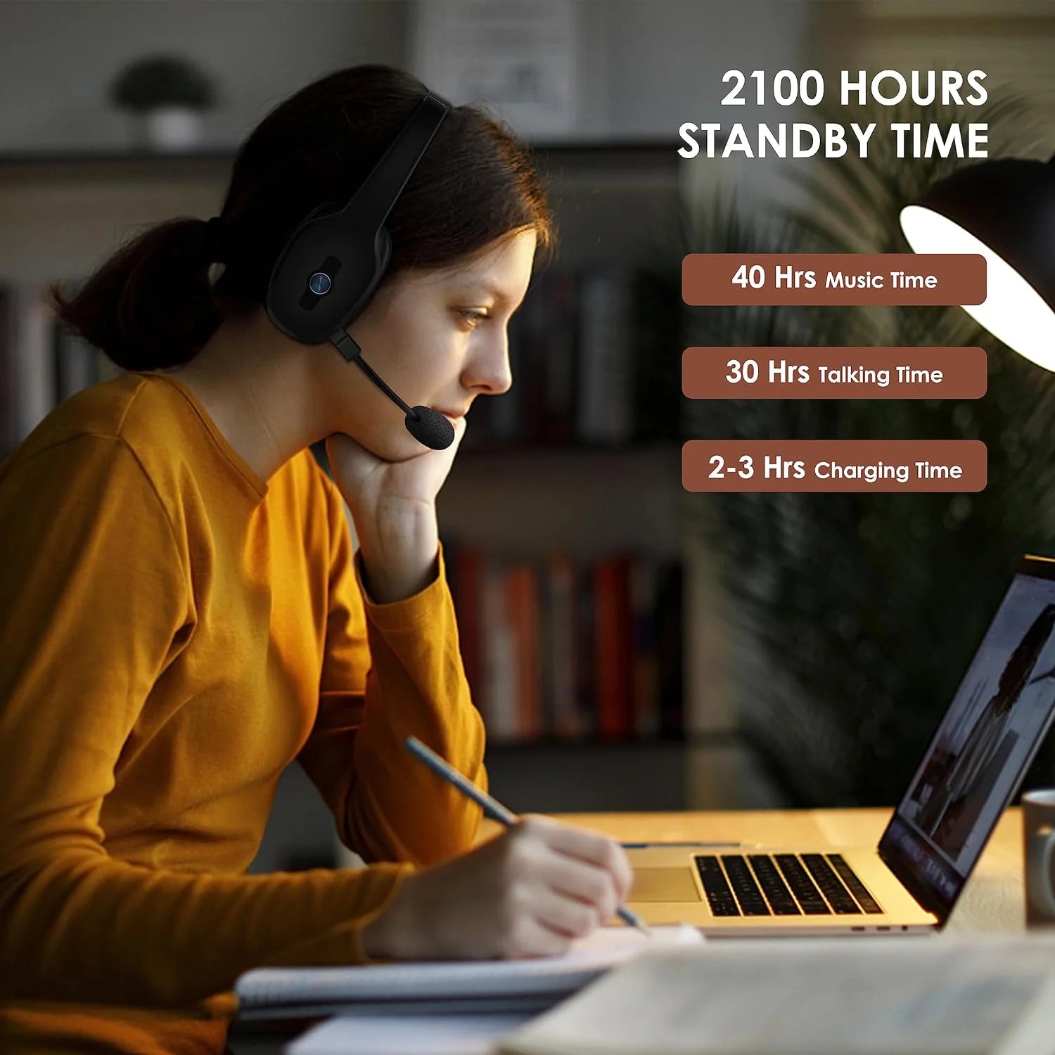 Trucker Bluetooth Headset with Noise Canceling Microphone, 60H Wireless On-Ear U155