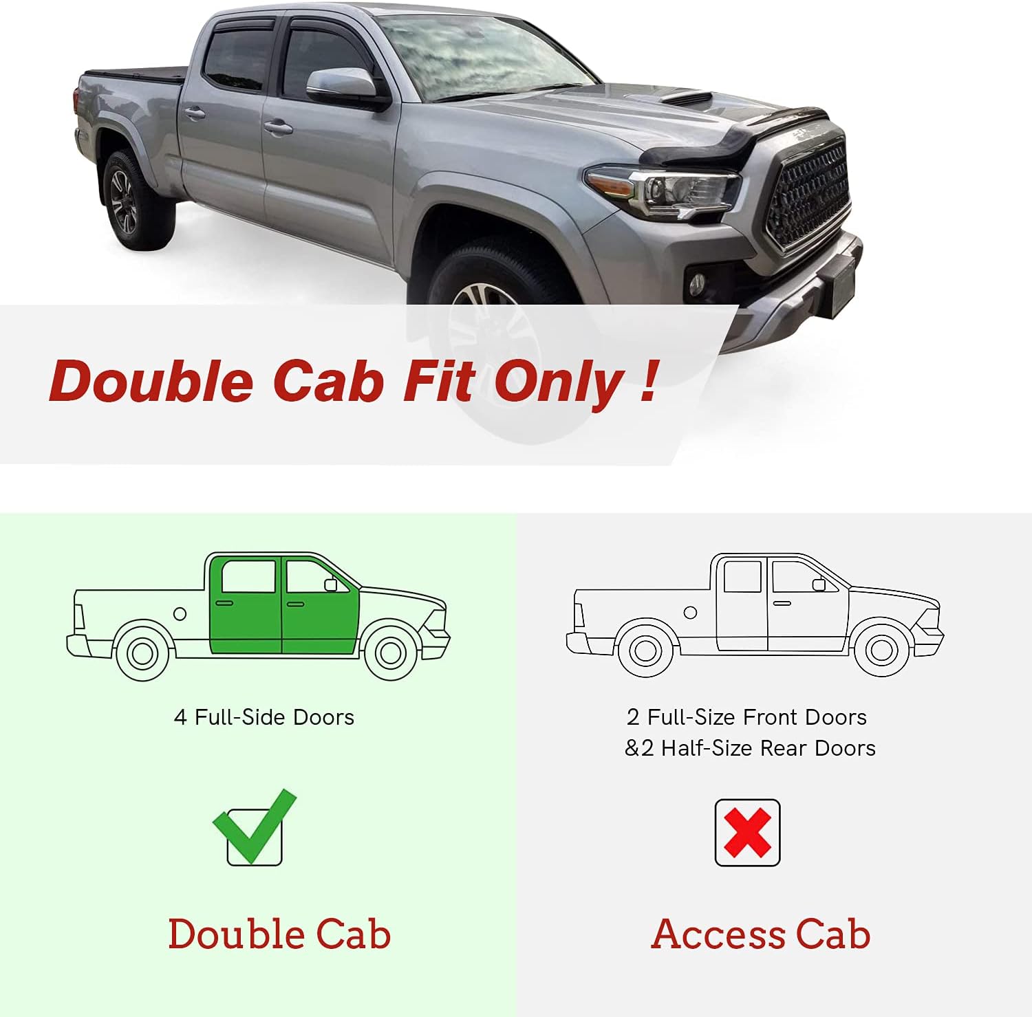 In-Channel Rain Guards for 2016-2022 Tacoma Double Cab, Side Window Deflectors, Pack of 2 I576