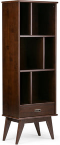 SIMPLIHOME Draper SOLID HARDWOOD 64 inch x 22 inch Mid Century Modern Bookcase and Storage Unit in Medium Auburn Brown with 6 Shelves, for the Living Room, Study and Office
