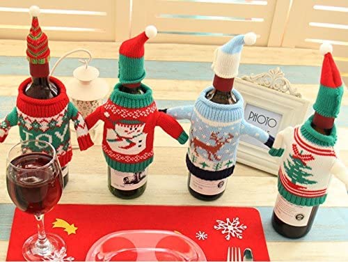 Gawertoy Christmas Wine Bottle Covers and Hats Kit, 4 Pack Ugly Sweater Patterns A3367