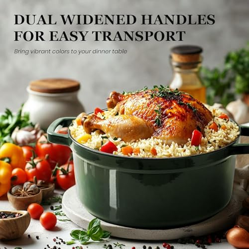 Overmont Enameled Cast Iron Dutch Oven 5QT with Lid and Potholders P525160