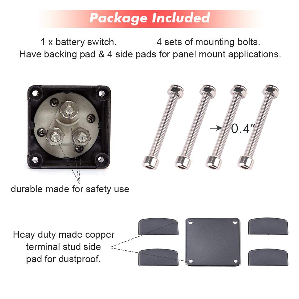 1-2-Both-Off Battery Switch 12-48V 200-1000A for Car RV Boat, Pack of 2 W1600