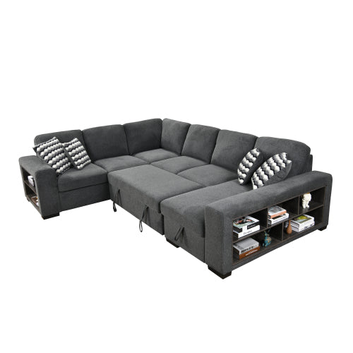 Dolonm 125'' U Shaped Sleeper Sectional Sofa with Pull Out Bed and Storage Ottoman E411022