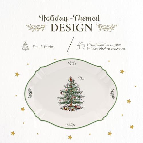 Spode Christmas Tree Sculpted Octagonal Platter, 14-Inch Holiday Serving Dishwasher & Microwave Safe Q207241