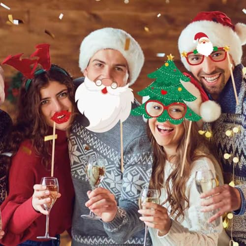 Glitter Christmas Photo Booth Props 30pc Set for Holiday Party Z72535