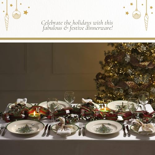 Spode Christmas Tree Sculpted Octagonal Platter, 14-Inch Holiday Serving Dishwasher & Microwave Safe Q207241