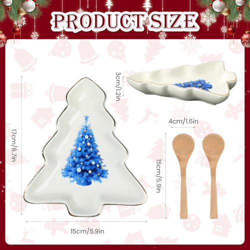 2 Pcs Ceramic Christmas Serving Platters with Wooden Spoon F941