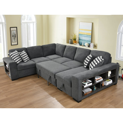 Dolonm 125'' U Shaped Sleeper Sectional Sofa with Pull Out Bed and Storage Ottoman E411022