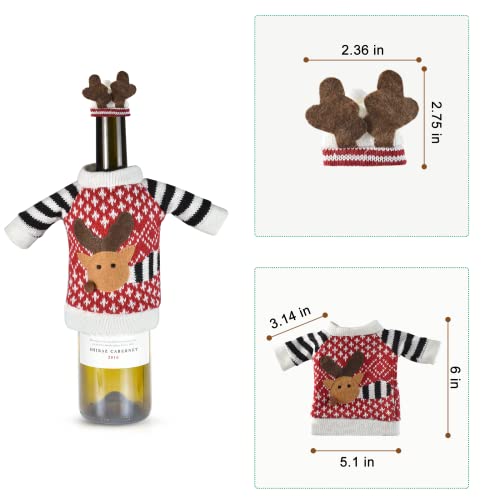 3Pack Christmas Wine Bottle Covers Reindeer Ugly Sweater with Hat Red G8680