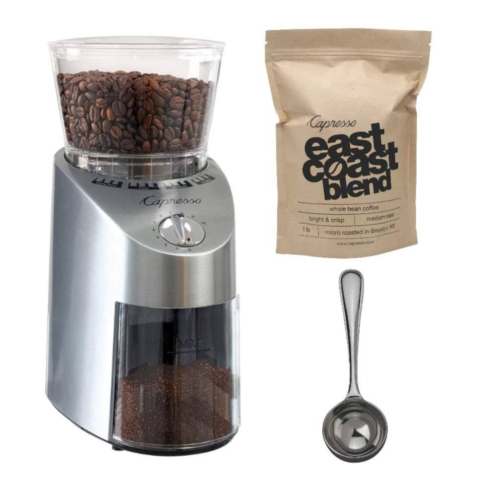 Capresso 565.05 Infinity Stainless Steel Conical Burr Grinder with Deluxe Bundle