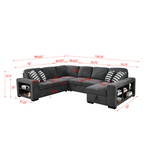 Dolonm 125'' U Shaped Sleeper Sectional Sofa with Pull Out Bed and Storage Ottoman E411022