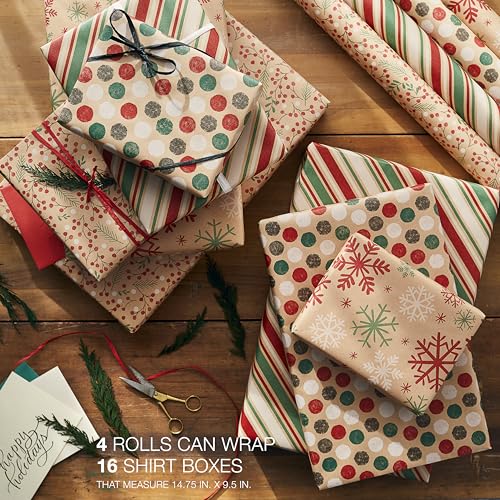 American Greetings Vintage Kraft Christmas Wrapping Paper Rolls, 4 Rolls, 80 sq. ft. D740
