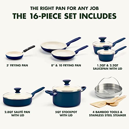 GreenPan Rio 16 Piece Cookware Set, Hard Anodized Ceramic Nonstick, Black C3064