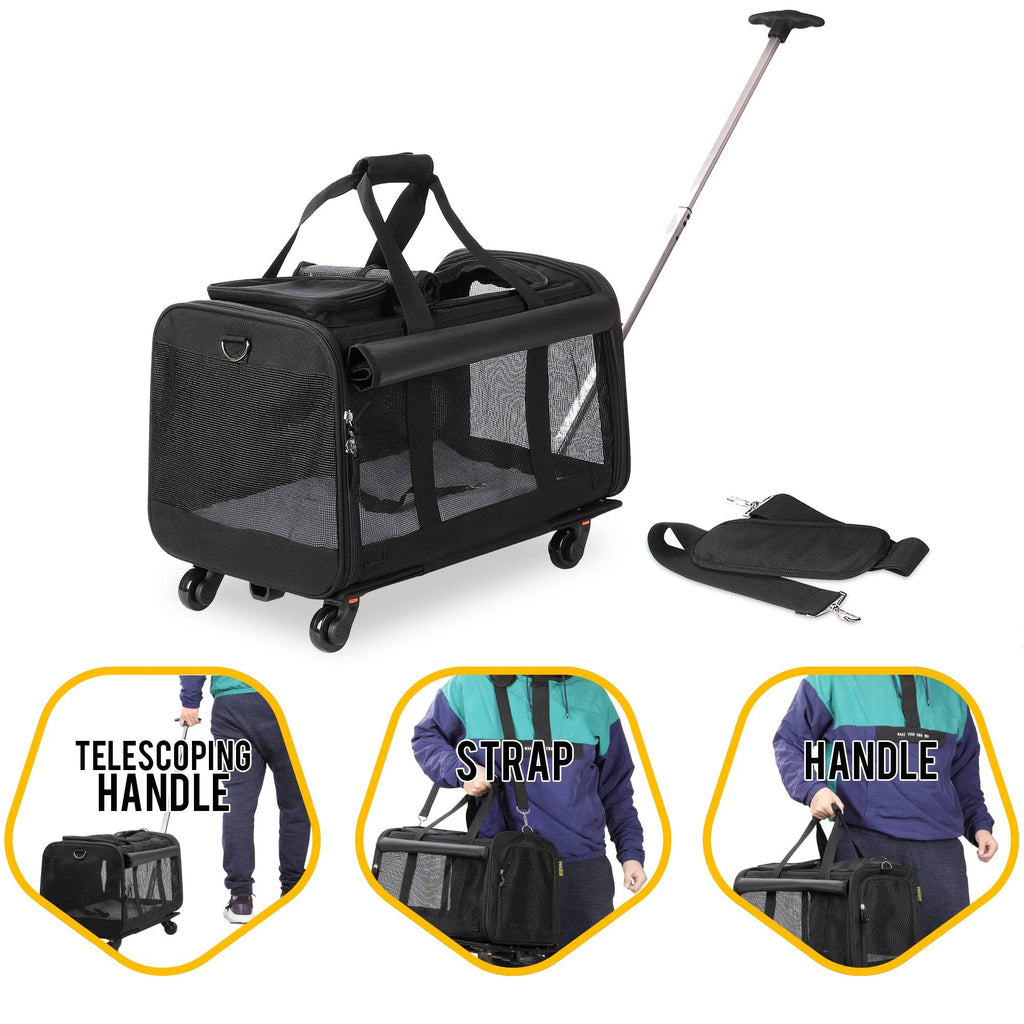 Kopeks Pet Carrier with Detachable Wheels for Small and Medium Dogs & Cats - Black K4459