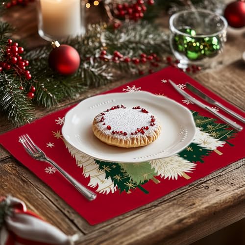 GEEORY Christmas Placemats 12x18 Inch Set of 4, Green Q397
