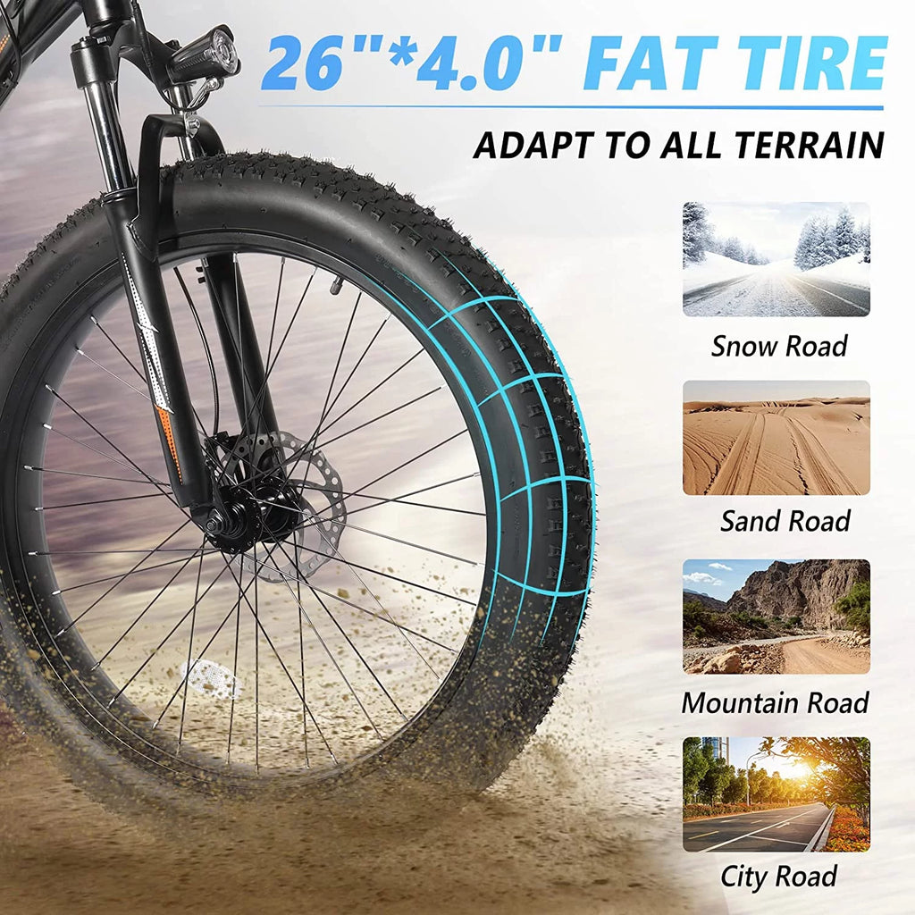 PEXMOR Electric Bike for Adult 500W 26" Fat Tire Mountain EBike 48V 13AH Removable Battery W14589