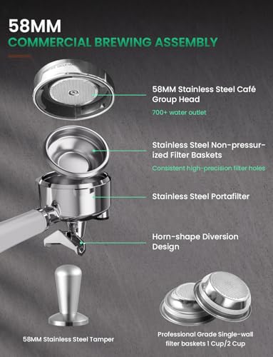 Espresso Machine with Grinder, Dual-Boiler 58MM Stainless Steel D866620