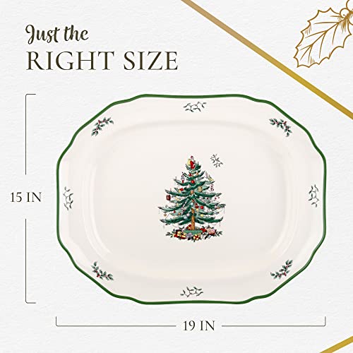 Spode Christmas Tree Sculpted Octagonal Platter, 14-Inch Holiday Serving Dishwasher & Microwave Safe Q207241