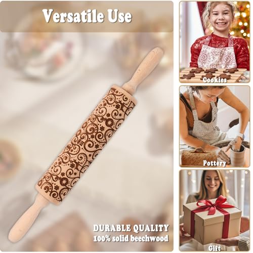 Floral Vine Embossed Wooden Rolling Pin for Baking M158973