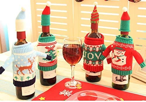 Gawertoy Christmas Wine Bottle Covers and Hats Kit, 4 Pack Ugly Sweater Patterns A3367