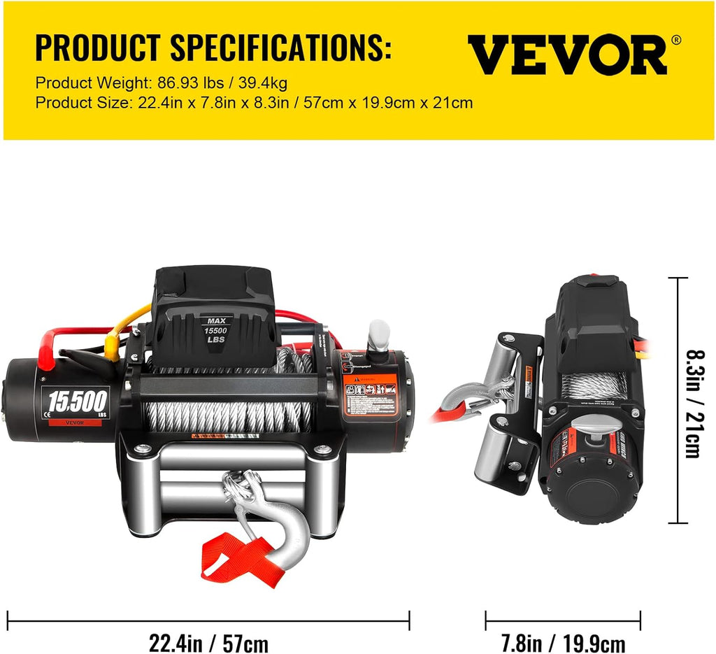 VEVOR Electric Winch 15500lb Truck Winch with Wireless Remote Control B633