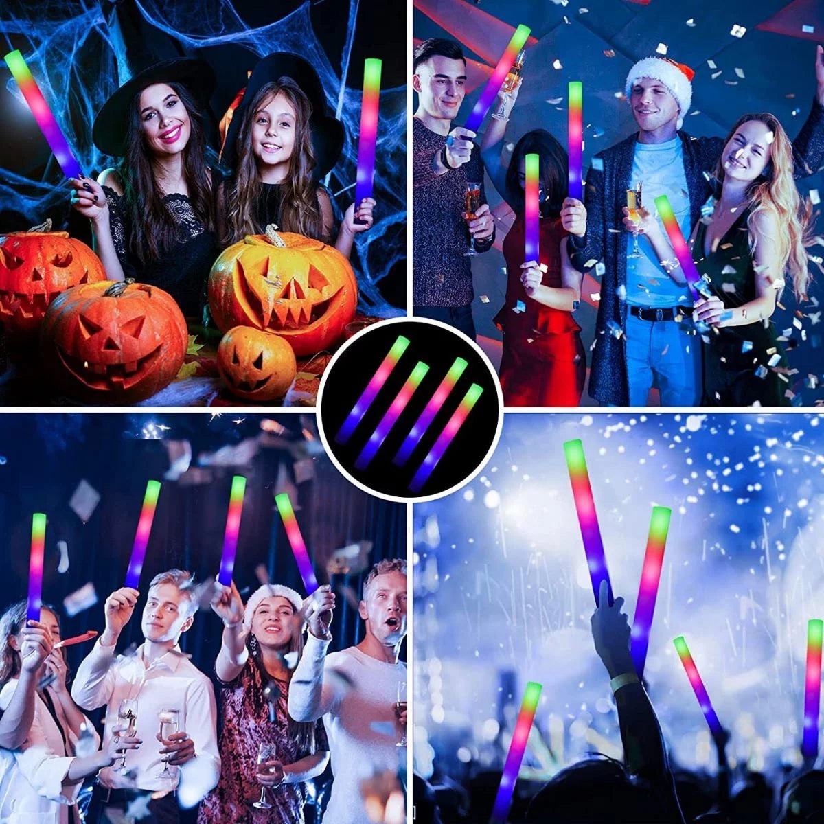 WSYW 100 PCS LED Foam Glow Sticks 18 inch Multi-Color D4553