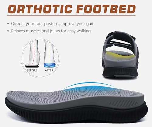 KuaiLu Men's Orthotic Sandals Athletic Recovery Slides with Arch Support Q91398